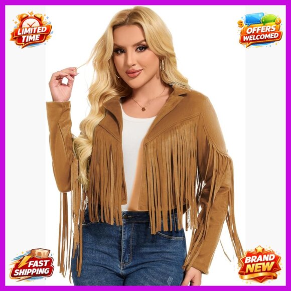 Jackets & Blazers - Faux Suede Leather Fringe Jacket Western Style Halloween Costume Adult